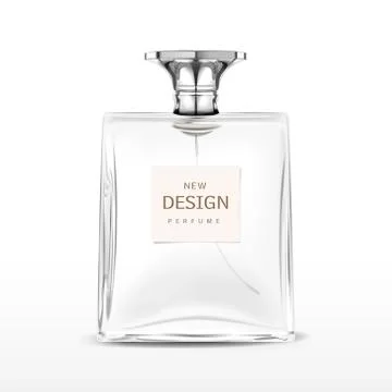 Elegant empty perfume bottle with label Illustrazione stock