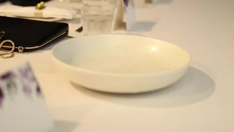 Elegant Empty Plate on Formal Table Setting in Soft Light – Dining Event Stock Footage 340560650