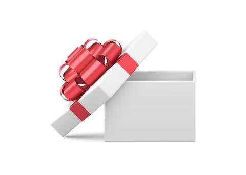 Elegant empty squared white gift box with open cap for greeting surprise st.. Illustrazione stock