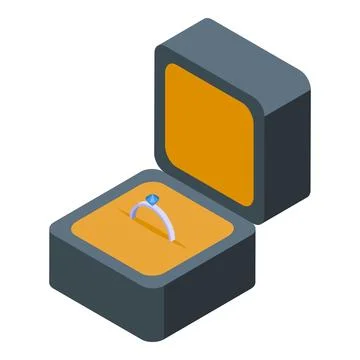 Elegant engagement ring resting in open box, isometric view Stock Illustration