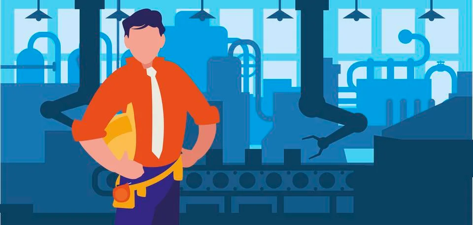 Elegant engineer in factory workplace Illustrazione stock