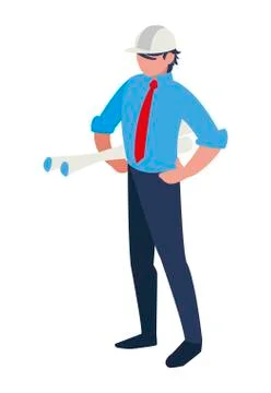 Elegant engineer with planes paper Stock Illustration