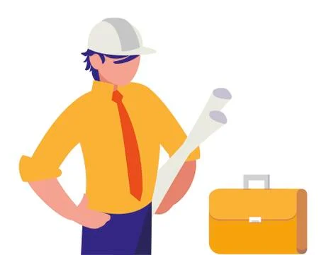 Elegant engineer with planes paper Stock Illustration