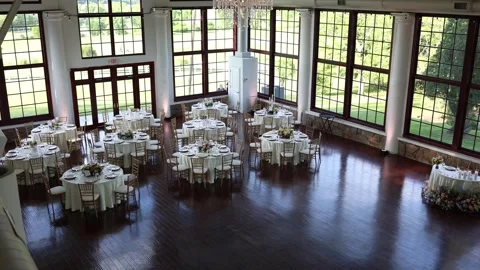 Elegant event hall set for wedding reception Stock Footage 337911052