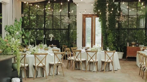 Elegant event space features lush decor and soothing lighting, perfect for Stock Footage 306150949