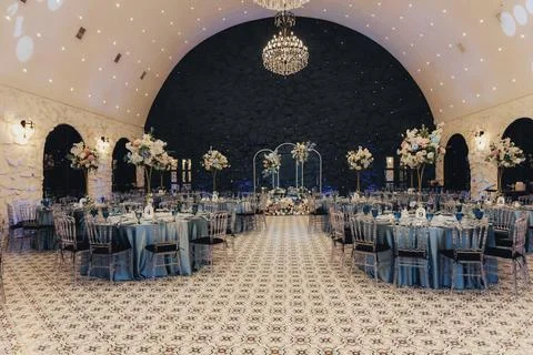Elegant event space under starlit ceiling Stock Photos