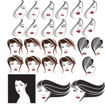 Elegant Faces Set Stock Illustration