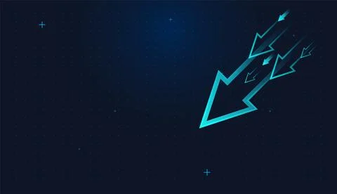 The Elegant falling blue arrows accelerate across the design, expressing gr.. Ilustração Stock