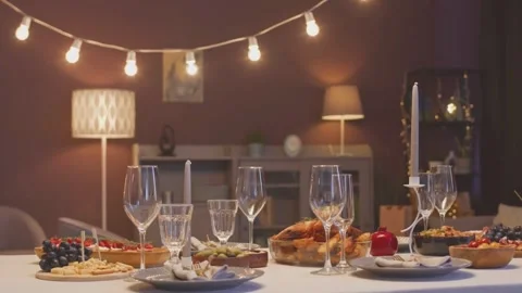 Elegant Festive Dinner Table Ready for Celebration Stock Footage 321379032