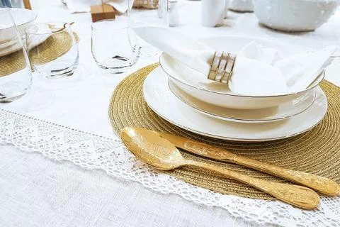 Elegant festive table setting Stock Photos
