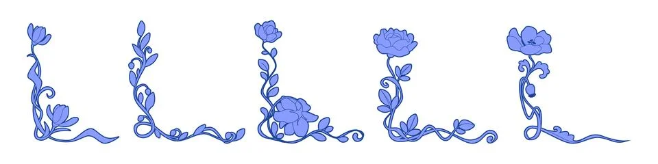 Elegant floral corner frames set isolated on white 스톡 일러스트