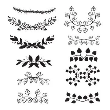 Elegant floral decorative elements set with branches and leaves Stock Illustration