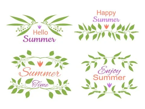 Elegant floral decorative elements set with summer invitations Illustrazione stock