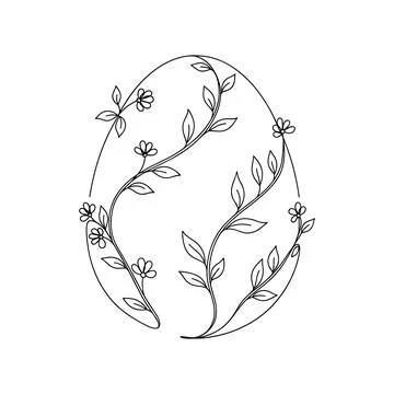 Elegant Floral Easter Egg With Flowing Botanical Vines Minimal Line Art Stock Illustration