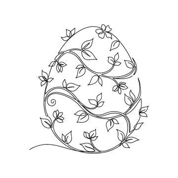 Elegant Floral Easter Egg With Flowing Botanical Vines Line Art Stock Illustration