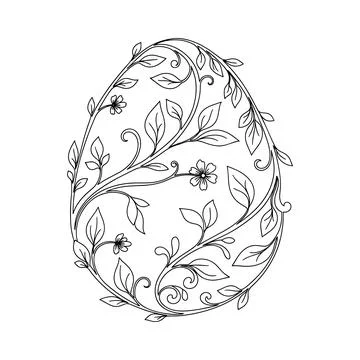 Elegant Floral Easter Egg With Flowing Botanical Vines Minimal Line Art Stock Illustration