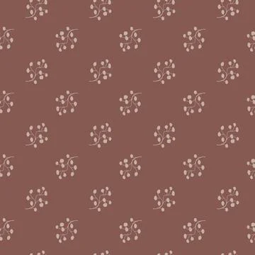 Elegant floral pattern with subtle berry sprigs on maroon background Stock Illustration