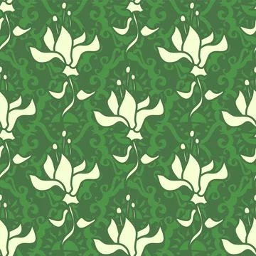 Elegant Floral Repeat Pattern In Cream And Grass Green Stock Illustration