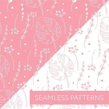 Elegant floral set simple pattern with pink flowers. The print is well suited Stockillustratie