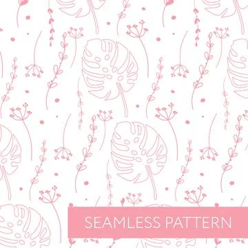 Elegant floral set simple pattern with pink flowers. The print is well suited Stock Illustration