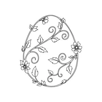 Elegant Floral Vine Easter Egg Line Art Vector for Spring Branding Stock Illustration
