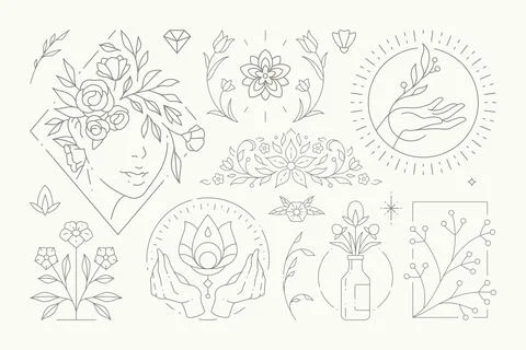 Elegant flower monochrome design elements for decor greeting wedding card s.. Illustrazione stock