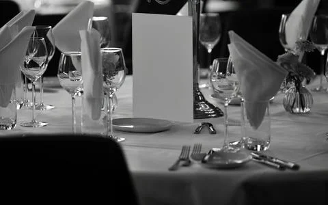 Elegant Formal Dining Table Setting with Candelabra and Empty Place Card fo.. Stock Photos