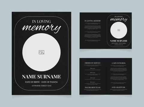 Elegant Funeral Program Bifold Template In Loving Memory Memorial Service Design Stock Illustration