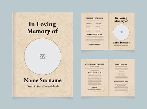 Elegant Funeral Program Template | In Loving Memory Memorial Brochure Design Stock Illustration