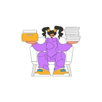 An elegant girl holds a stack of documents in her hands. 库存插图