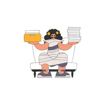 An elegant girl holds a stack of documents in her hands. Stock Illustration