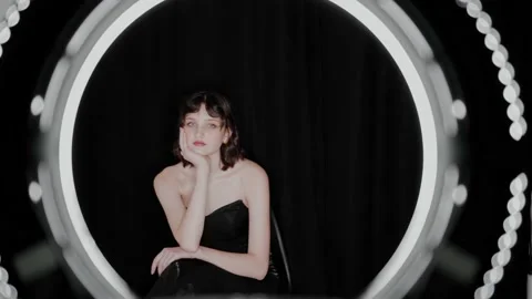 Elegant girl model posing in studio. Stock Footage 148423855