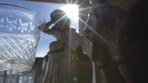 Elegant glasses kept for window display in antique shop Stock Footage 107575857