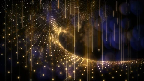 Elegant Glowing Gold Array Landscape Looping Background with Purple Bokeh Stock Footage 128069671