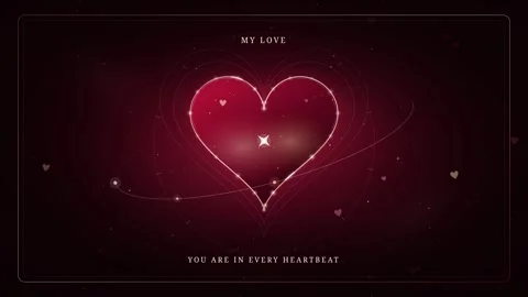 Elegant glowing ruby heart loop animation with orbital lines and romantic text Stock Footage 346518409