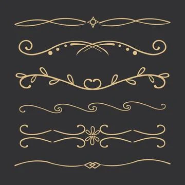 Elegant gold divider thin line classic deco border separator collection isolated Illustrazione stock