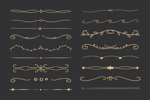 Elegant gold divider thin line classic deco border separator collection isolated Stock Illustration