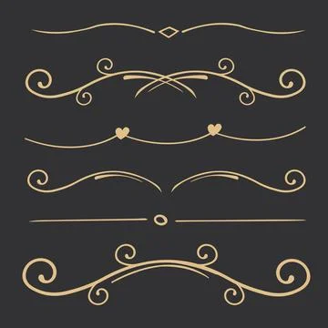 Elegant gold divider thin line classic deco border separator collection isolated Illustrazione stock