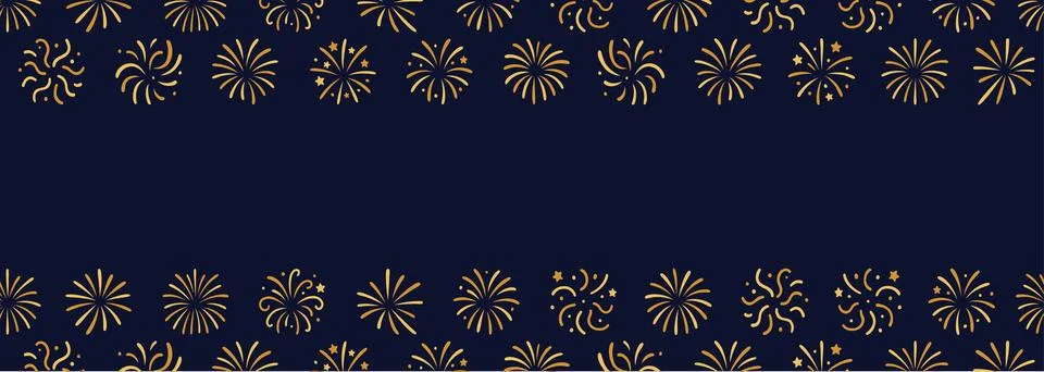 Elegant gold firework border pattern on dark blue background. Festive Stockillustratie