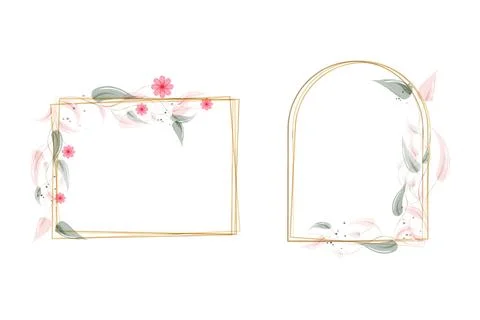 Elegant gold frames adorned with soft watercolor florals 스톡 일러스트