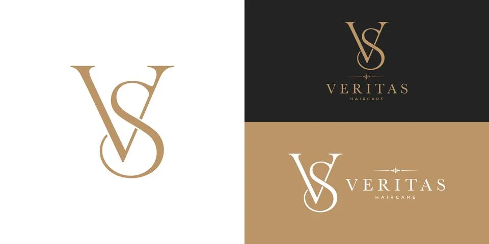 An elegant gold monogram featuring interlocking serif letters "V" and "S" Stock Illustration