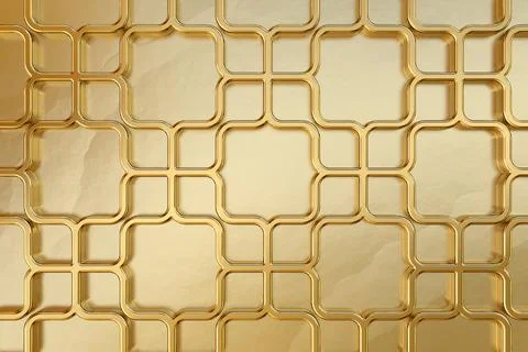 Elegant gold ornamental pattern with interlocking quatrefoil shapes in luxu.. Stock Photos