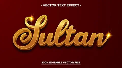 Elegant Gold "Sultan" Text Effect with Sparkles on a Rich Burgundy Background Illustrazione stock
