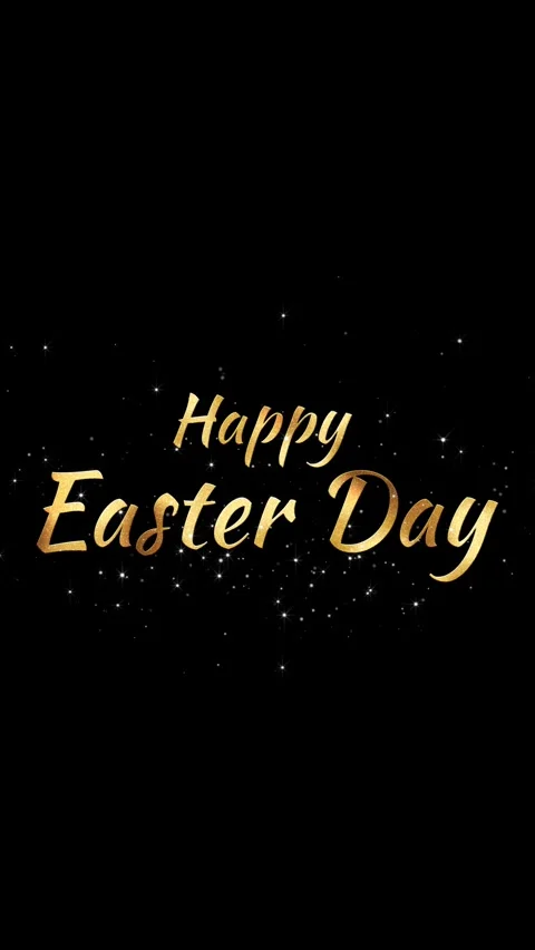 Elegant gold text 'Happy Easter Day' on smooth black background, sparkling Video stock 297122753
