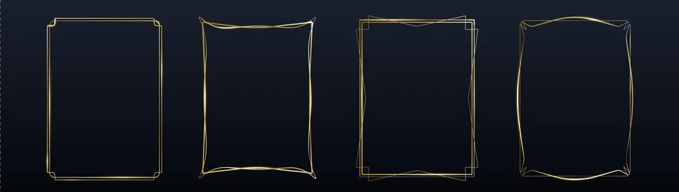 Elegant gold thin line frames, art deco borders Stock Illustration