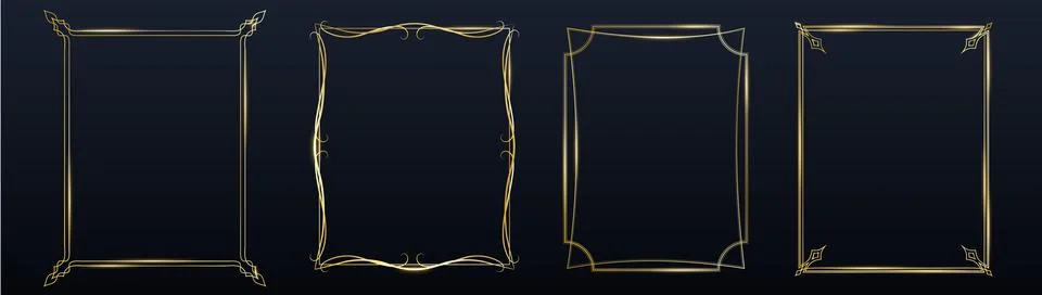 Elegant gold thin line frames, art deco borders Illustrazione stock