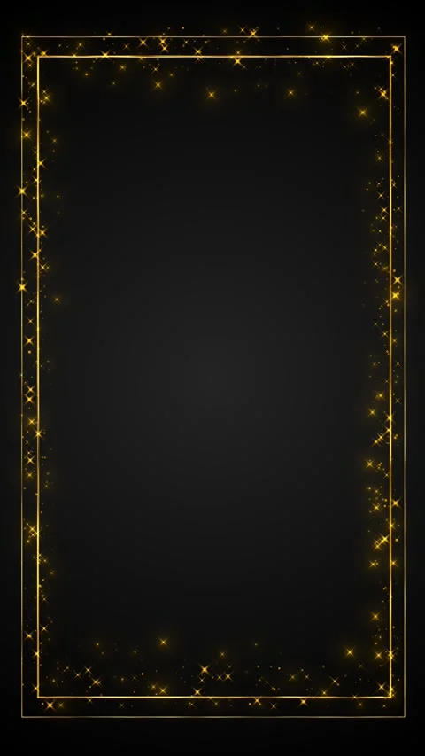 Elegant golden frame background dark center, shining border, bright glitter arou Stock Footage 340401865