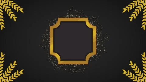 Elegant golden frame with laurel wreath corners and floating glitter partic.. Video stock 338419081