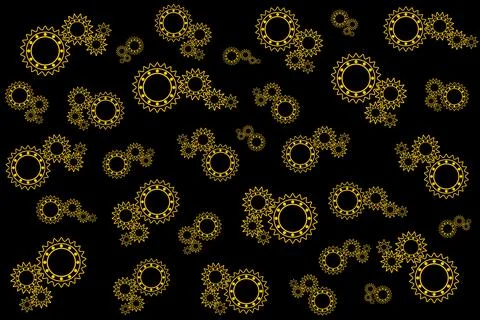 Elegant Golden Gear Pattern Background on Black Surface JPG-EPS Stock Illustration