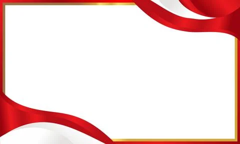 Elegant golden rectangular frame with red and white corner waves Stock Illustration